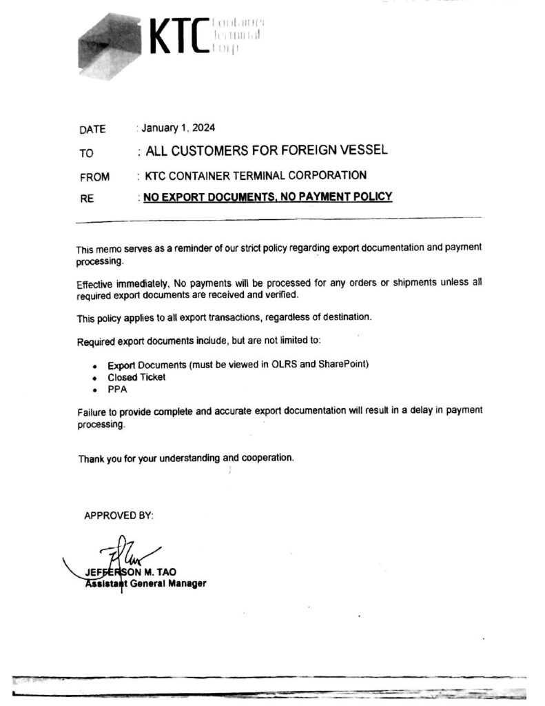 First page of the memo