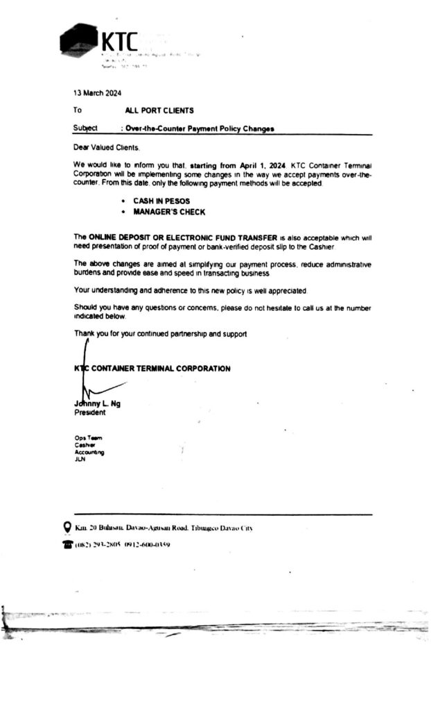 First page of the memo