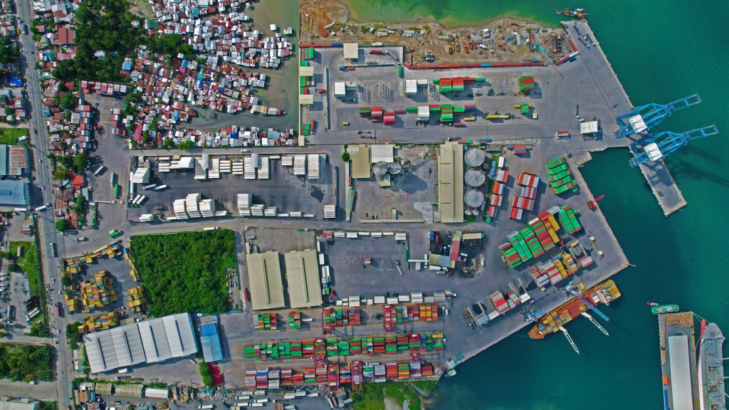 Straight down over the terminal and the road gate
