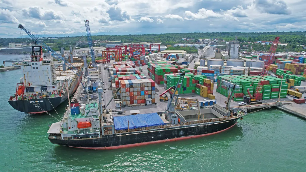 Two vessels alongside at the KTC berth, mobile harbor cranes discharging